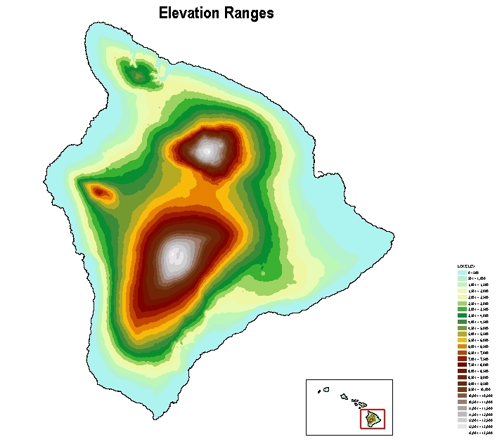 Elevation ranges on the Big Island